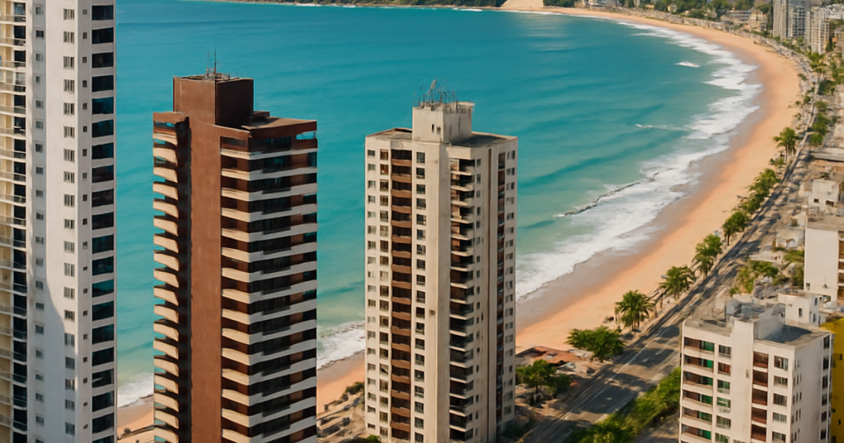 Vista aérea de Natal com prédios residenciais e o Morro do Careca ao fundo